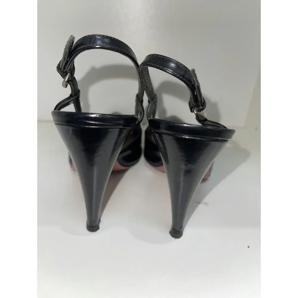 Prada Black Leather Pointed Toe Slingback Heels - Picture 2 of 4